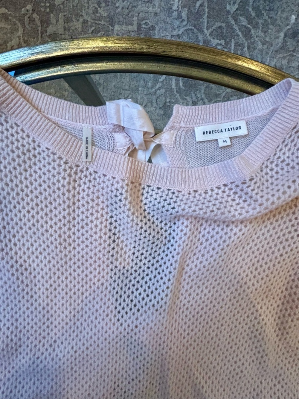 Rebecca Taylor Pink Cashmere Tie Back Sweater, Open Knit Bow Details, Size M - Picture 3 of 8